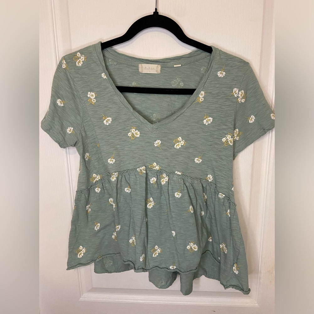 Altar'd State Green Peplum Blouse with Short Sleeves